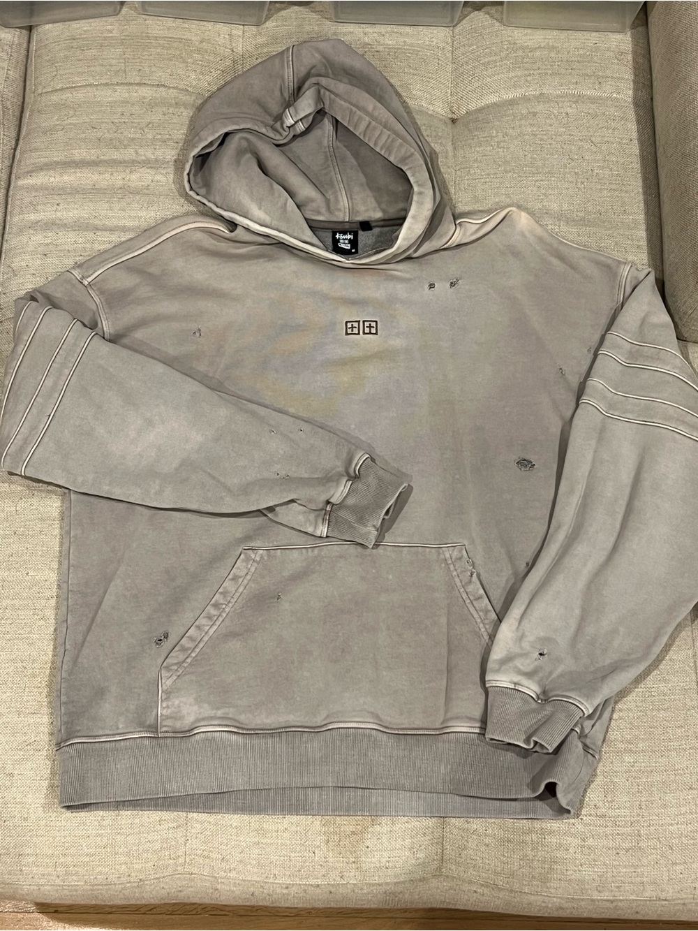 Kith x Ksubi Distressed Washed Gray Pullover Hoodie